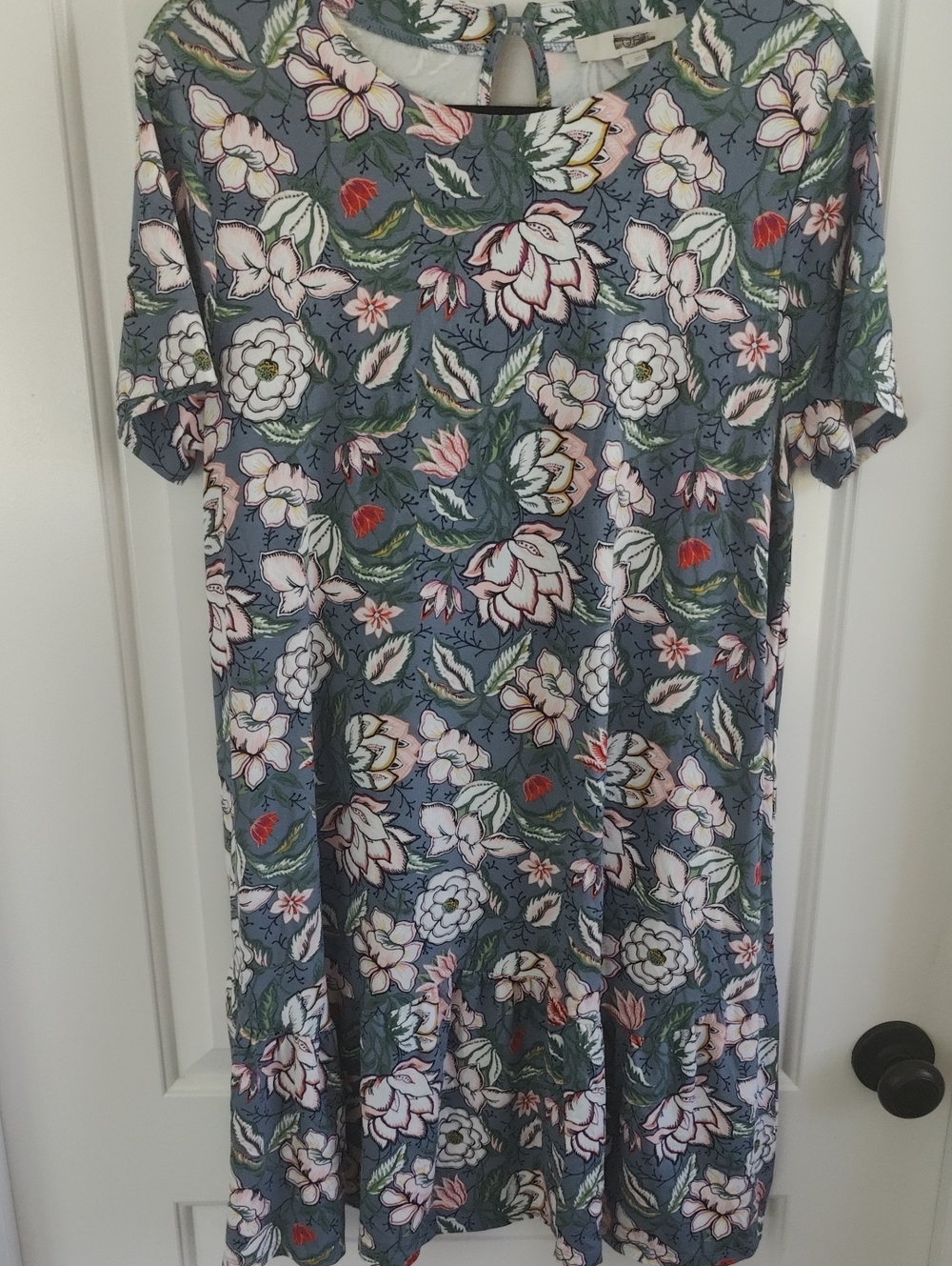 Loft Women Floral Short-Sleeve Dress in Slate Blue